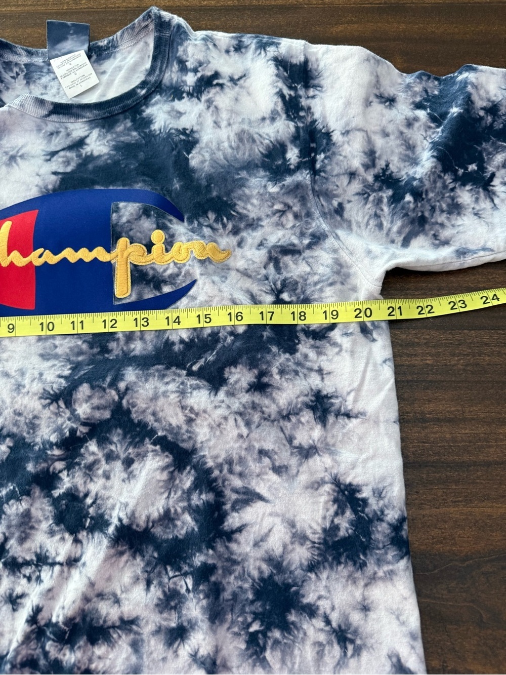 Champion Tie-Dye Short Sleeve Tee in Black and White with Multicolor Logo - Picture 6 of 6